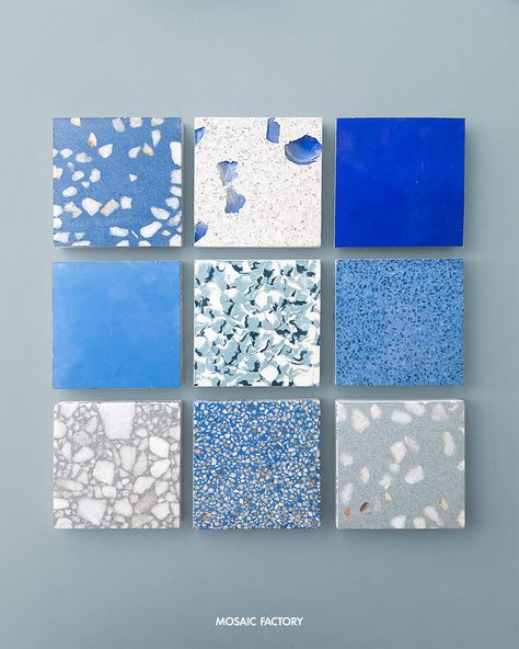 Blues or pinks? 🩵🩷 Do you lean more towards cool and calming shades or warm and vibrant hues? Which of these would be your favourite palette? Via @mosaic.factory RTO Code 45423 Blue Tile Patterns, Blue Terrazzo, Recycle Design, Tiles Direct, Tile Table, Hospital Interior, Material Board, Terrazzo Tiles, Interior Design Boards