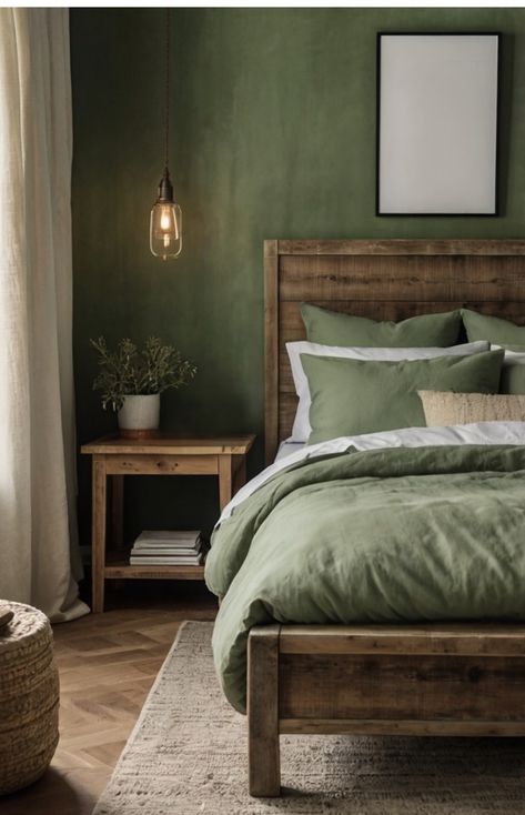 Forest Aesthetic Bedroom, Earth Tone Bedroom, Japandi Bedroom, Spare Bed, Earthy Bedroom, Moody Bedroom, Nature Inspired Decor, Wood Bedroom, Green Interiors