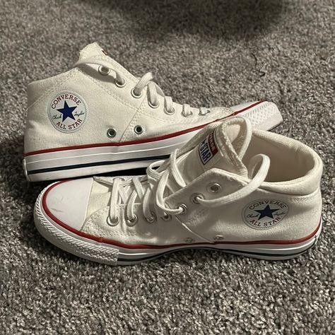 White Mid-rise Converse - Size 7.5 Mid Rise Converse, Mid Converse, White Converse, Converse Shoes, Mid Rise, Converse, Size 7, Ootd, Closet