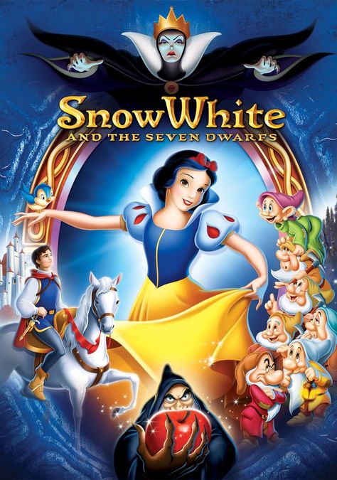 Snow White and The Seven Dwarfs Snow White Book, Snow White Characters, Snow White 1937, Snow White Movie, Romance Movie Poster, Disney Cartoon Movies, Snow White Seven Dwarfs, Classic Disney Movies, Snow White Disney