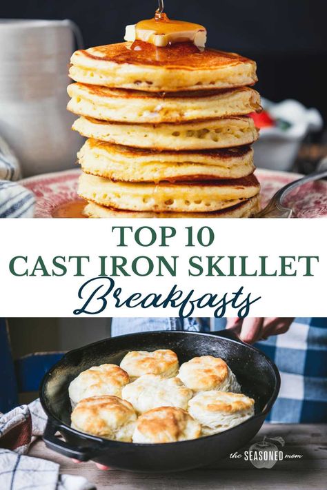 From coffee cakes to biscuits, ham steaks to bacon, cast iron skillet breakfast recipes are the best way to start the day! These 10 favorites will have you reaching for your cast iron pan every single morning. Cast Iron Wedge Pan Recipes, Skillet Pancake Cast Iron, Breakfast Ideas Cast Iron Skillet, Cast Iron Breakfast Recipes, Cast Iron Skillet Recipes Breakfast, Cast Iron Skillet Recipes Healthy, Breakfast Cast Iron Skillet, Healthy Cast Iron Skillet Recipes, Mini Cast Iron Skillet Recipes