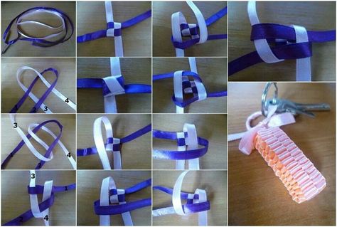 Ribbon key chain Plastic Lace Crafts, Graduation Leis Diy Ribbons, Graduation Leis Diy, Homecoming Mums Senior, Ribbon Keychain, Braided Ribbon, Texas Homecoming Mums, Homecoming Garter, Plastic Lace