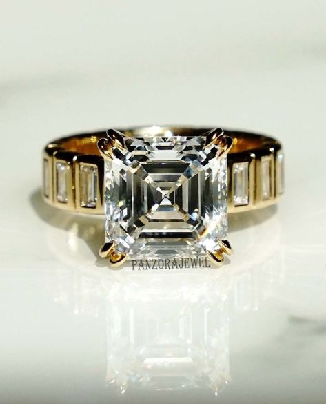 Wide Band Engagement Ring, Asscher Engagement Ring, Asscher Cut Ring, Asscher Cut Diamond, Baguette Diamond Rings, Asscher Cut, Ring Moissanite, Moissanite Wedding Rings, Band Engagement Ring