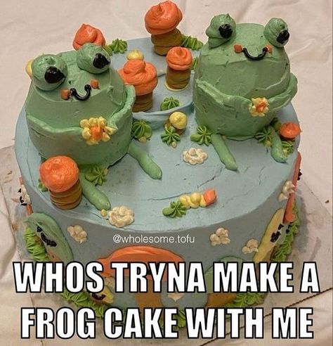 h :) on Instagram: “~ ~ ~ ~ tags // #wholesome #wholesomememes #love #sendthistoyourcrush #sendthistoyourbestfriend #sendthistoyourboyfriend…” Cake With Mushrooms, Froggy Cake, Frog Cake, Pinterest Cake, Pretty Cake, My Bday, Cute Baking, Pretty Dessert, Macaron Recipe