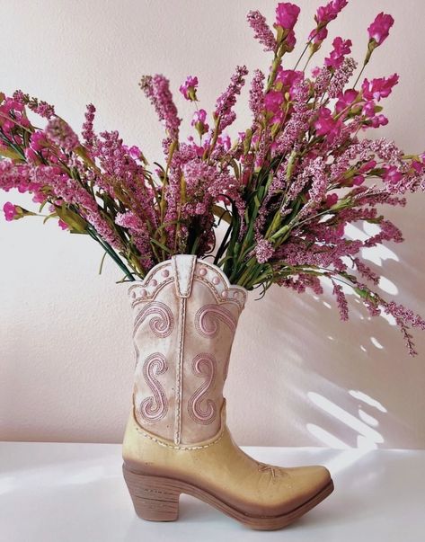 Pink Wildflower Bouquet, Cowboy Aesthetic, Cowgirl Aesthetic, Wildflower Bouquet, Coastal Cowgirl, Pink Themes, 50th Birthday Party, Cowboy Boot, Room Inspiration Bedroom