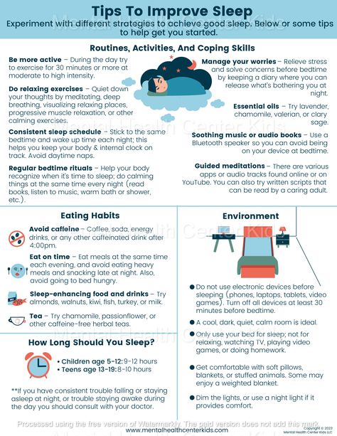 Tips to Improve Sleep Handout for Kids and Teens Sleep Tips For Adults, Sleep Needs By Age, Sleep For Kids, Sleep Ideas, Sleep Inertia, Teen Sleeping, Business Books Worth Reading, Mentally Healthy, Self Esteem Activities