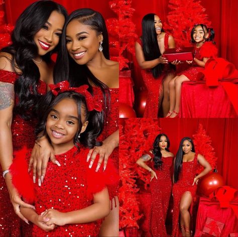 Mother And Daughters Photo Ideas Black, Mother Daughter Holiday Photos, Mom And Daughter Christmas Photoshoot Black, Mom And Daughter Holiday Pictures, Mom And Kids Christmas Photoshoot, Mother Daughter Family Photos, Mommy And Daughter Christmas Photo Shoot, Black Mom And Daughter Photoshoot, Mother Daughter Photoshoot Black Women