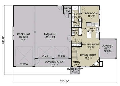 Barn Plan: 774 Square Feet, 1 Bedroom, 1 Bathroom - 963-00363 Shop With Two Bedroom Living Quarters, 30x50 Shop With Living Quarters, 40 X 60 Shop With Living Quarters, 40x80 Shop With Living Quarters, Shop With Mother In Law Suite, Living Quarters In Shop Metal Buildings, Shop With Living Quarters Plans Layout, Pole Barn Shop With Living Quarters, Barndo With Mother In Law Suite