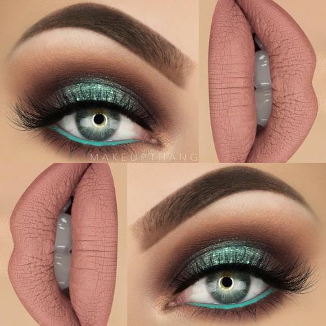 Teal Eye Makeup, Makeup Cantik, Make Up Designs, Teal Eyes, Smink Inspiration, Beauty Make-up, Teal Dress, Makeup Goals, Makeup Designs