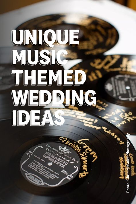 Vintage Music Wedding Theme, Music Themed Wedding Wedding Table Decor, Music Guest Book Wedding, Wedding For Music Lovers, Wedding Ideas For Music Lovers, Music Venue Wedding Reception, Music Themed Engagement Party, Sheet Music Wedding Decor, Wedding Music Theme Decor