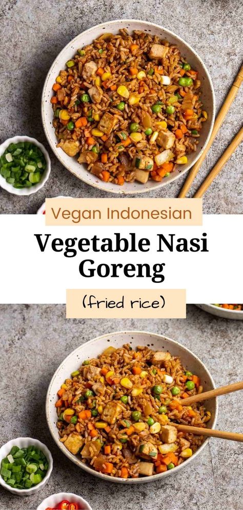 Chinese Rice Recipe, Nasi Goreng Recipe, Indonesian Fried Rice, Vegetarian Fried Rice, Vegetarian Asian, Vegan Fried Rice, Asian Noodle Dishes, Rice Recipes Vegan, Indonesian Recipes