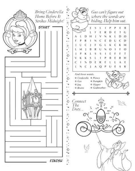 Free and Fun Printable Activities for Kids | Learning Printable Cinderella Crafts, Coloring Games For Kids, Disney Activities, Disney Free, Activity Worksheet, Disney Printables, Activity Sheets For Kids, Free Printable Activities, Fun Worksheets