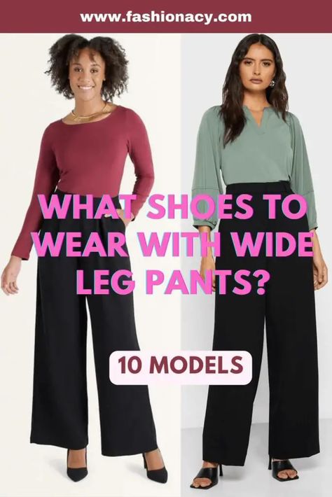 What Shoes to Wear With Wide Leg Pants? What Shoes To Wear With Palazzo Pants, Wide Leg Trousers Shoes, High Waist Wide Leg Pants Outfits, Shoes To Wear With Wide Leg Trousers, High Waisted Pants Outfit Dressy, Shoes To Wear With Dress Pants, What To Wear With Wide Leg Pants, Shoes To Wear With Wide Leg Pants, What Shoes To Wear With Wide Leg Pants