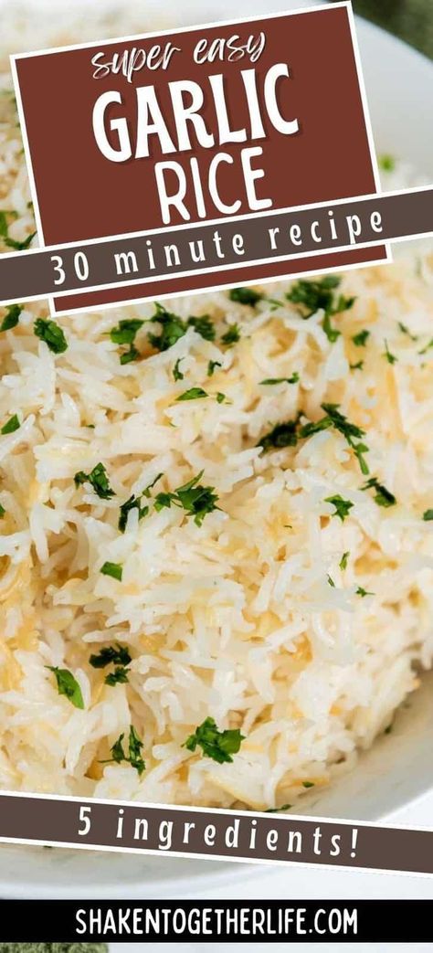 Sometimes, the simplest things are the best. This Garlic Rice is packed with aromatic goodness and pairs perfectly with any protein. What's your favorite dish to serve it with? #shakentogetherlife Garlic Rice Recipes, Fluffy Rice, Garlic Rice, Rice Side, Pork Tacos, Chicken Main Dishes, Rice Casserole, 30 Minute Meals, Rice Dishes