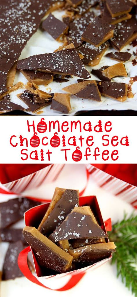 Chocolate Sea Salt Toffee! What hostess wouldn't want this as a gift?! #DIY #homemade #food Baking Christmas Gifts, Sea Salt Toffee, Homemade Christmas Gift, Salted Toffee, Toffee Recipe, Baking Christmas, Think Food, Homemade Candies, Köstliche Desserts