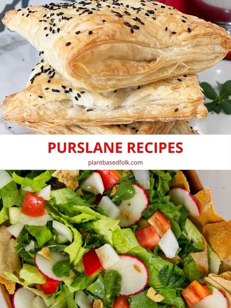 puff pastry pockets and salad Purslane Plant Recipes, Purslane Recipes, Purslane Recipe, Vegetable Medley, Vegan Lunch Recipes, Recipes Delicious, Lebanese Recipes, Hand Pies, Recipe Roundup