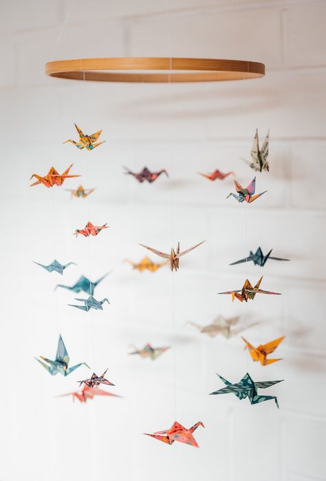 Crafters' Workshop: Where Magic Happens One Project at a Time Crane Mobile Origami, Origami Crane Garland, Paper Crane Garland, Origami Crane Mobile, Paper Crane Decor, Origami Crane Decoration, Origami Mobile Diy, Origami Hanging Decorations, Paper Crane Art