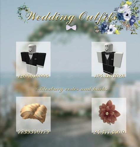 Wedding Codes Bloxburg, Roblox Wedding Outfit Codes, Bloxburg Wedding Ideas, Roblox Wedding Codes, Wedding Bloxburg Codes, Bloxburg Wedding Outfit Codes, Roblox Wedding Dress Codes, Dress Codes For Bloxburg, Bloxburg Dad Outfit Codes