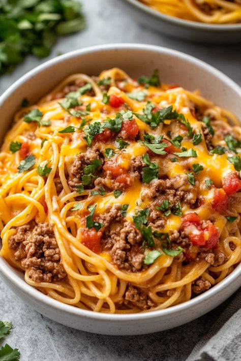 CrockPot Taco Spaghetti - An Organized Chaos Taco Spaghetti In Crockpot, Crockpot Ground Beef Pasta, Crockpot Pasta Recipes Ground Beef Crock Pot Spaghetti, Taco Shells Pasta, Crockpot Taco Spaghetti, Taco Spegetti, Spaghetti Crockpot Recipes, Nye Dinner Ideas, Quick Crockpot Recipes