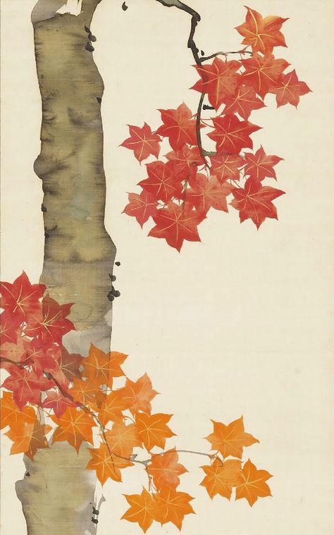 Maki Aesthetic, Tattoos Leaves, Nomura Art, Sakai Hoitsu, Watercolor Landscape Tutorial, Japanese Autumn, Kyoto Art, Autumn Pictures, Japan Autumn