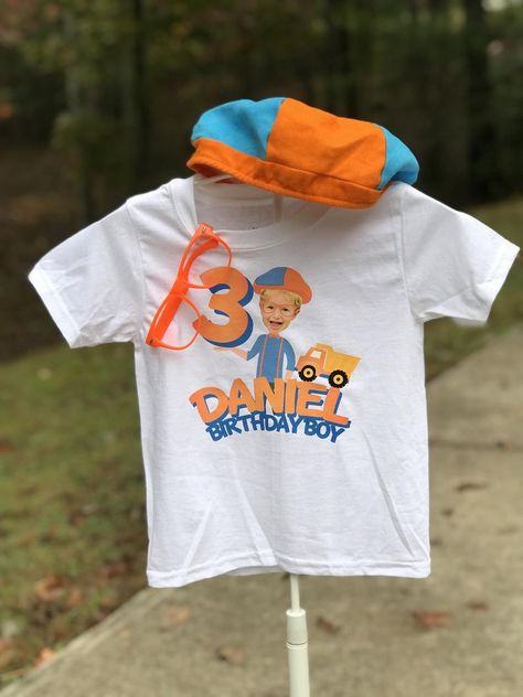 Blippi Party, Boy Birthday Party Themes, Photo Birthday, Birthday Party Shirt, My Son Birthday, Birthday Tshirts, Third Birthday, 3rd Birthday Parties, Sons Birthday