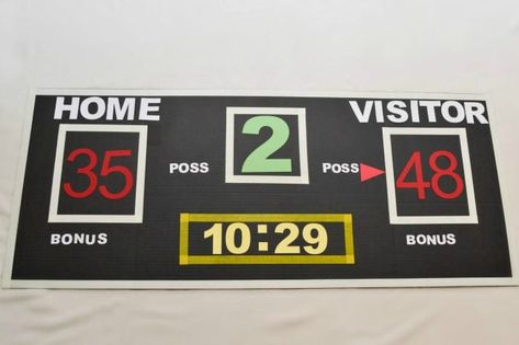 Game Day Party DIY Scoreboard | Faithfully Free Diy Basketball Scoreboard, Diy Scoreboard Ideas, Sports Event Decor, Soccer Theme Classroom, Diy Basketball Decor, Girlguiding Activities, Diy Scoreboard, Basketball Classroom, Sports Vbs