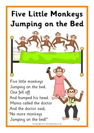 View Preview 5 Little Monkeys Jumping On The Bed, Monkey Jumping On The Bed, Bed Reference, Rhyming Poems For Kids, Nursery Rhymes Poems, Preschool Poems, Monkeys Jumping On The Bed, English Poems For Kids, Rhymes Lyrics