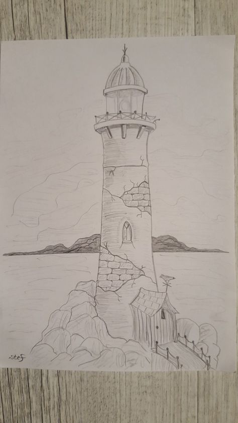 Pencil Colour Painting, Sea Drawing, Drawing Scenery, Scratchboard Art, Nature Art Drawings, Lighthouse Pictures, Cool Pencil Drawings, Pencil Drawings Easy, Easy Doodles Drawings