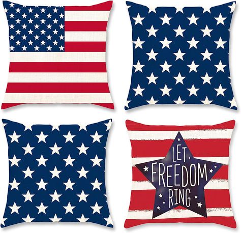 4th of July Decorations Pillow Covers 18x18 inch Set of 4 Independence Day Patriotic Throw Pillow Case American Flag Stars and Stripes Cushion Case for Sofa Couch Bed Home Outdoor Patriotic Pillow, American Flag Stars, Couch Decor, Striped Cushions, 4th Of July Decorations, Bedroom Pillows, Sofa Cushion Covers, Sofa Couch Bed, Home Outdoor