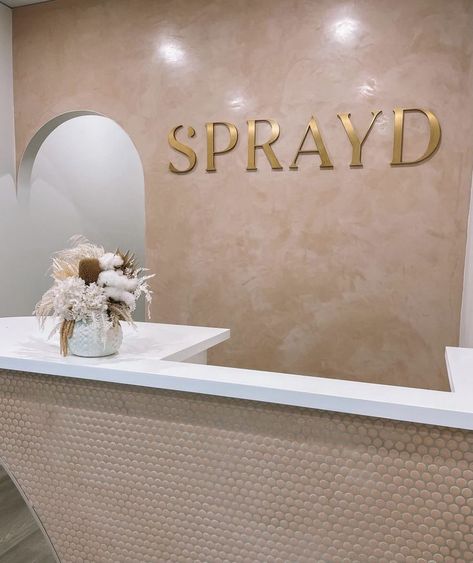 In Home Spray Tan Room, Spray Tan Esthetic, Spray Tan Salon, Tanning Salon Ideas Interior Design, Spray Tanning Branding, Spray Tan Studio, Spray Tan Business Names, Tanning Salon Design, Spray Tan Business Equipment