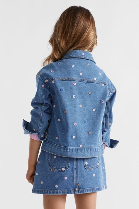 Floral Denim Jacket Classic Blue Floral Denim Jacket, Floral Denim, Seed Heritage, A Stand, Designer Jeans, Seasonal Fashion, Classic Blue, Girls Clothing, Embroidered Flowers