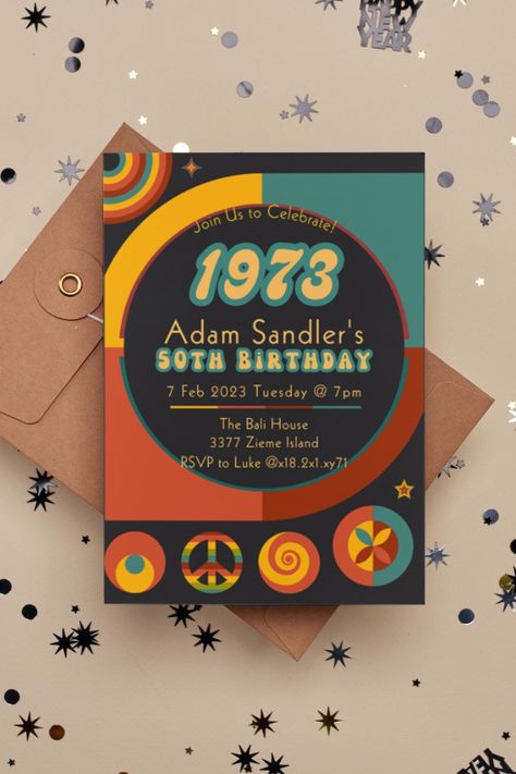 1970s Party Invitation, Men’s Birthday Party Invitation, 70s Theme Party For Men, 70s Themed Birthday Party Invitations, 70s Birthday Party Ideas For Men, 70s Theme 50th Birthday Party, 1973 Birthday Party Ideas, 70s Invitations, 70s Party Invitations