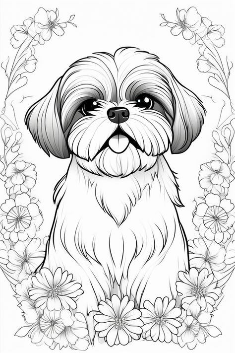 Playground - Cute cartoon Shih Tzu coloring pages Adult Coloring Book Pages Free Printable, Dog Drawing Tutorial, Dog Line Drawing, Perro Shih Tzu, Chien Shih Tzu, Free Coloring Pages For Kids, Cute Dog Drawing, Dog Coloring Book, Kids Animals