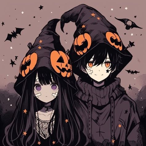 Halloween Couple Pfp Anime, Spooky Season Matching Pfp, Halloween Matching Pfp Couple Scary, Halloween Anime Matching Pfp, Halloween Anime Couple, Anime Halloween Matching Pfp, Halloween Pfps Matching, Holiday Matching Pfp, 2 People Pfp