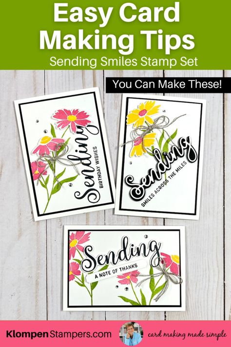 Sending Smiles Cards, Stampin Up Sending Smiles, Stampin Up Sending, Easy Card Making, Sending Smiles, Card Making Ideas Easy, Daisy Cards, Cards With Flowers, Hand Made Greeting Cards