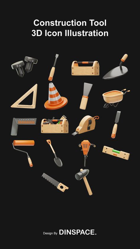 3d Objects Design, Illustration Moodboard, 3d Minimal, Construction Illustration, Construction Icon, Construction Tools Buildings, Tools Illustration, Virtual Reality Art, 3d Construction