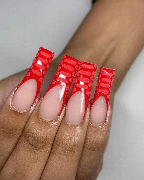 Red Croc Nails Acrylic, Red Croc Nails, Croc Nails, Nail Ink, Acrylic Inspiration, Spring Acrylic Nails, Long Acrylic Nail Designs, Drip Nails, Baddie Nails