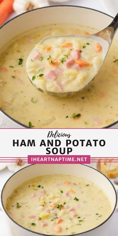 Ham Bone Potato Soup, Ham Soup Crockpot, Creamy Ham And Potato Soup, Ham Bone Soup Recipes, Crockpot Ham And Potatoes, Ham Chowder, Ham Soup Recipes, Ham Bone Soup, Savory Ham