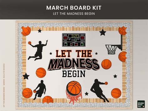 March Madness Let the Madness Begin, March Bulletin Board Decorations Basketball Bulletin Board Ideas, Basketball Bulletin Boards, March Maddness, Sports Bulletin Boards, March Bulletin Board, Class Bulletin Boards, Spring Bulletin, Classroom Bulletin Board, Spring Bulletin Boards