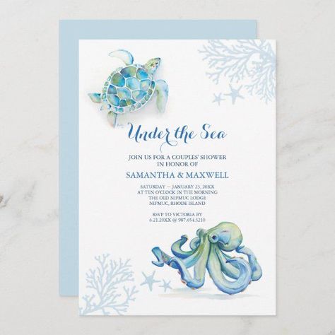 Coastal Watercolor, Couples Baby Shower Invitations, Tropical Invitations, Baby Shower Blue, Boy Shower Invitations, Sea Baby Shower, Tropical Baby Shower, Couples Baby Showers, Watercolor Baby Shower