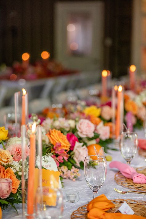 Colorful wedding centerpiece inspiration | taper candles | June Wedding Colorful Wedding Table Settings, Colorful Wedding Table, Colorful Wedding Centerpieces, Centerpiece Inspiration, June Wedding, Colorful Wedding, Wedding Table Settings, Wedding Centerpiece, Taper Candles