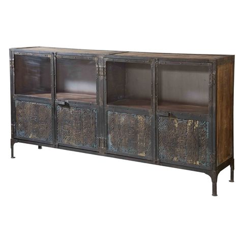 ELK LIGHTING Irene Large Console, Black Metal Sideboard, Industrial Console Tables, Large Sideboard, Sofa End Tables, Black Furniture, Living Room Cabinets, Accent Doors, Sideboard Console, Wood Console