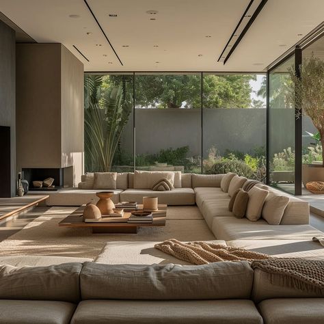 Modern Nature House Aesthetic, Organic Villa Design, Earthy Architecture Modern, Bali Sunken Living Room, Japanese Nature Interior Design, Modern Luxury Villa, Cabin Homes Interior, Organic Interiors, Organic Living Room