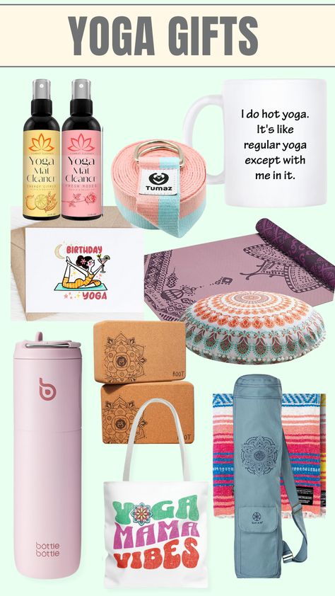 Yoga Gifts, Funny Hot Yoga Coffee Mug, Pink Yoga Water Bottle, Yoga Blanket, Yoga Mats, Straps For Yoga, Meditation Cushion, Yoga Cork Blocks, Yoga Birthday Card, Tote Bag For Yoga, Mat Cleaner Gifts For Healthy Lifestyle, Gifts For Yoga Lovers, Yoga Themes, Yoga Journey, Yoga Branding, Uplifting Gifts, Branding Inspo, Trendy Gifts, Yoga Gifts