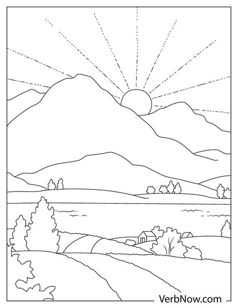 Landscape Colouring Pages, Sunset Coloring Pages, Cocomelon Bus, Landscape Drawing For Kids, Landscape Coloring Pages, Poppy Coloring Page, Sunset Drawing, Coloring Pages Ideas, Beach Coloring Pages