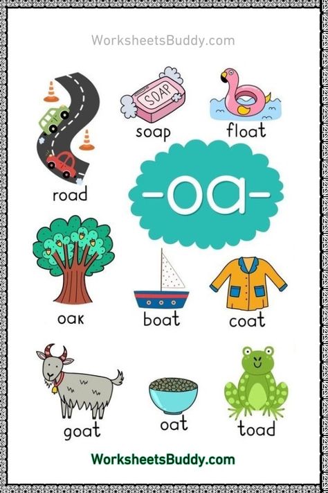 OA Word Family Worksheets PDF - OA Words Printables with Images Family Words Worksheets For Kids, Oa Words Worksheet, Words With Oa Sound, Oa Sound Words With Pictures, Ab Family Words Worksheets, Oa Phonics, Oa Words, Op Family Words Worksheet, Letter W Activities