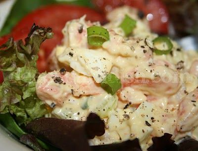 A favorite egg salad, made very simply with the addition of shrimp, green onion, celery and mayonnaise. Serve in a tomato, as a sandwich, or stuffed into a tomato. Light and delicious! Leftover Hard Boiled Eggs, Shrimp And Eggs, Deep South Dish, Egg Salad Recipe, Seafood Salad, Shrimp Salad, Green Onion, Egg Salad, How To Cook Shrimp