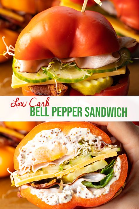 Sandwich With Cream Cheese, Bell Pepper Sandwich, Ultimate Sandwich, Sandwich Cream, Cream Cheese Sandwiches, Low Carb Sandwiches, Pepper Sandwich, Gluten Free Sandwiches, Bread Substitute