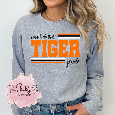 Can't Hide that Tiger Pride on Athletic Gray. These are Adult Sizes.*Made to order, please allow 7-12 days for completion. -T-Shirt, V-Neck and Sweatshirts are Unisex Gildan Softstyle.-Hoodies are Unisex Gildan 50/50-Tanks are Ladies Ideal NextLevel Racerback Tanks. 4 oz., 60% combed ringspun cotton/40% polyester lightweight jersey **A portion of the proceeds will be donated to Armada Boosters. Elementary School Spirit Shirts Tigers, Tiger Pride Shirts, School Pride Tshirts Shirt Ideas, Elementary School Shirts Spirit Wear, School Spirit Sweatshirt Designs, Tiger T Shirt Designs, Spirit Wear Ideas Elementary, Elementary School Shirt Designs Spirit Wear, Cheer Spirit Shirts