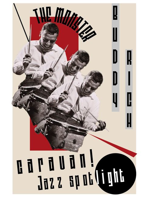 Russian constructivism poster Buddy rich-the jazz monster Russian Constructivism Poster, Constructivism Poster, Buddy Rich, Russian Constructivism, Drum Music, Drums, Movie Posters, Music, Film Posters